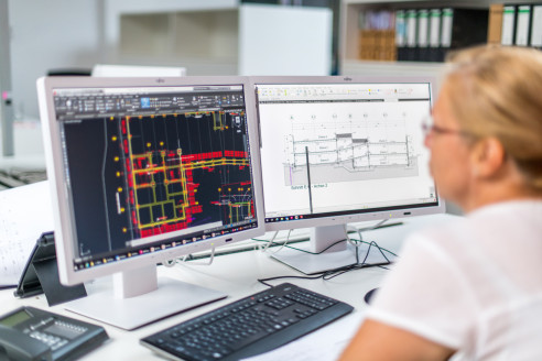 Blich über die Schulter auf ein Monitor
